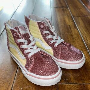 Glittery Pink and Yellow High Top Zipper Toddler Vans